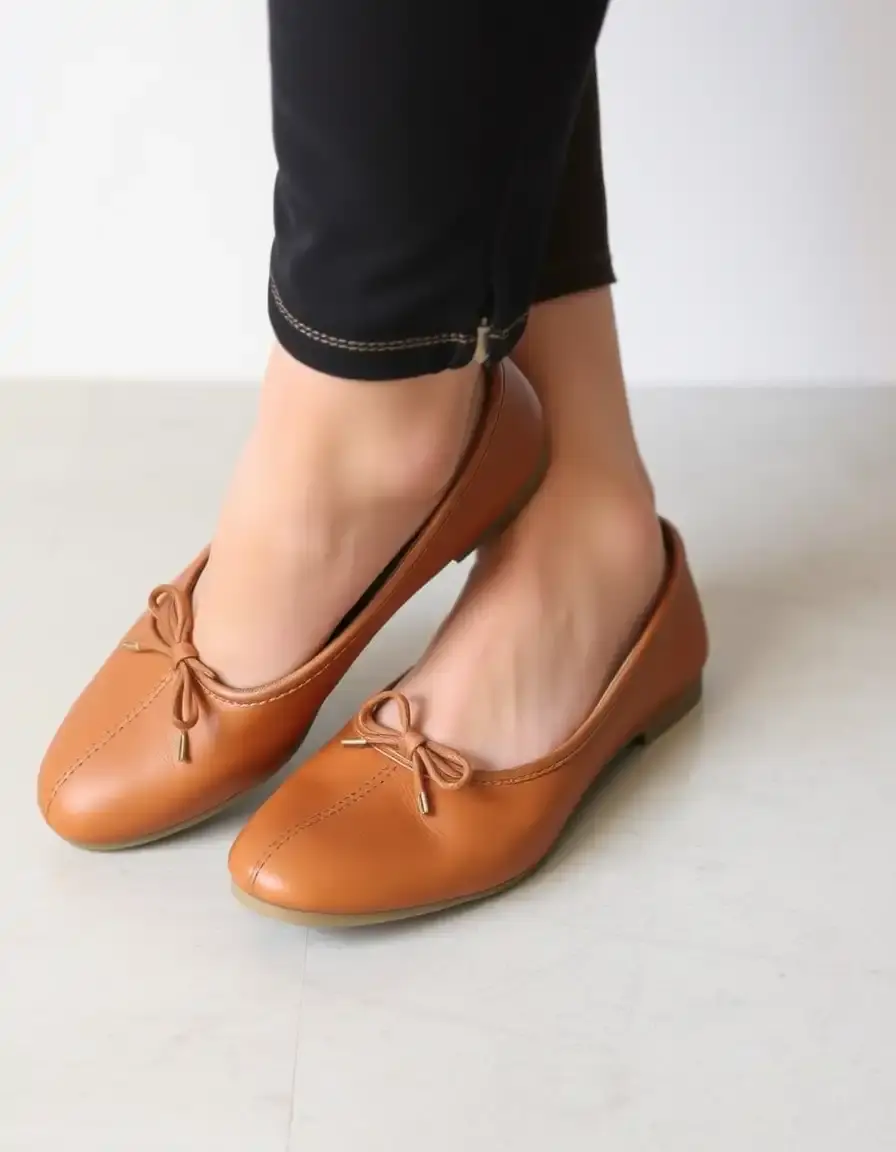 Foldable tan leather ballet flats