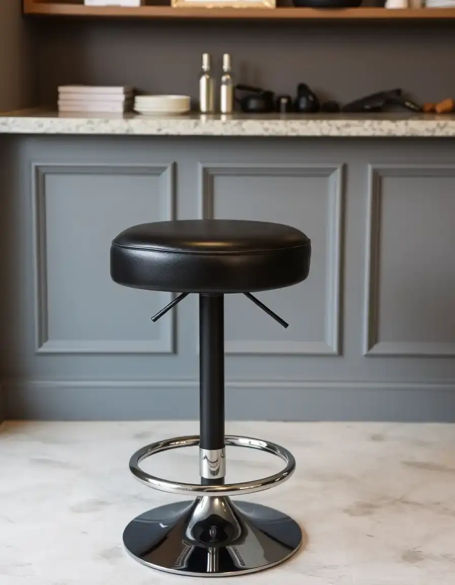 Black adjustable height leather bar stool