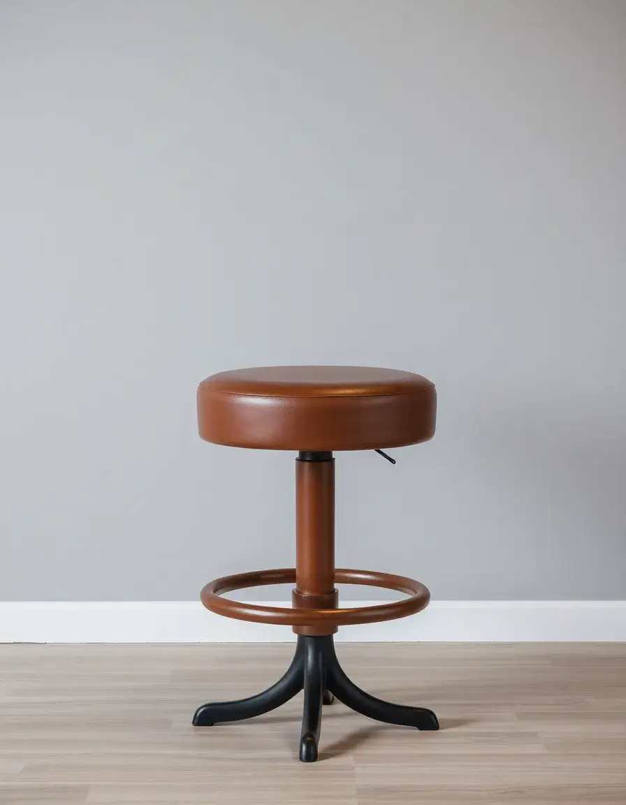 Brown swivel leather bar stool