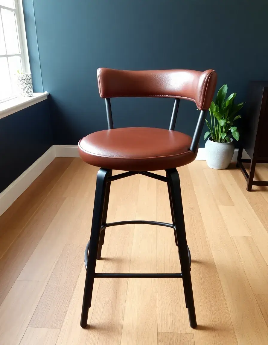 Industrial style leather bar stool