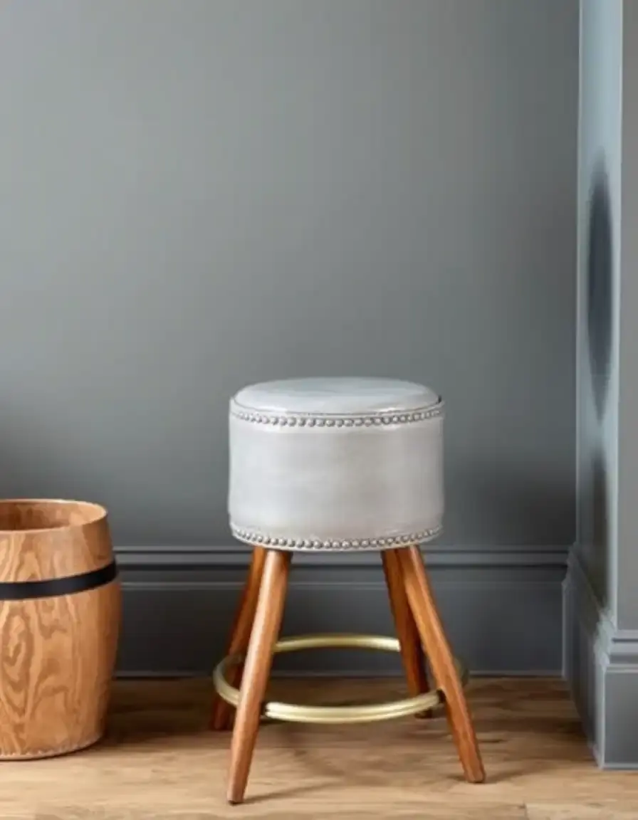 Vintage gray leather bar stool