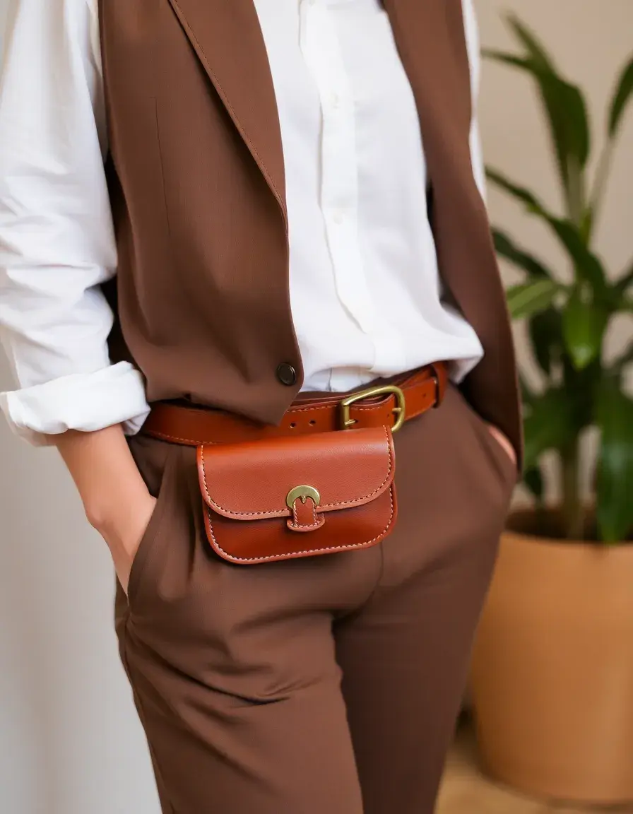 Brown waist leather belt bag