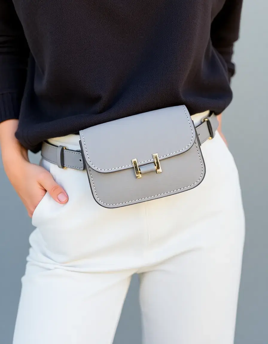 Gray mini leather belt bag
