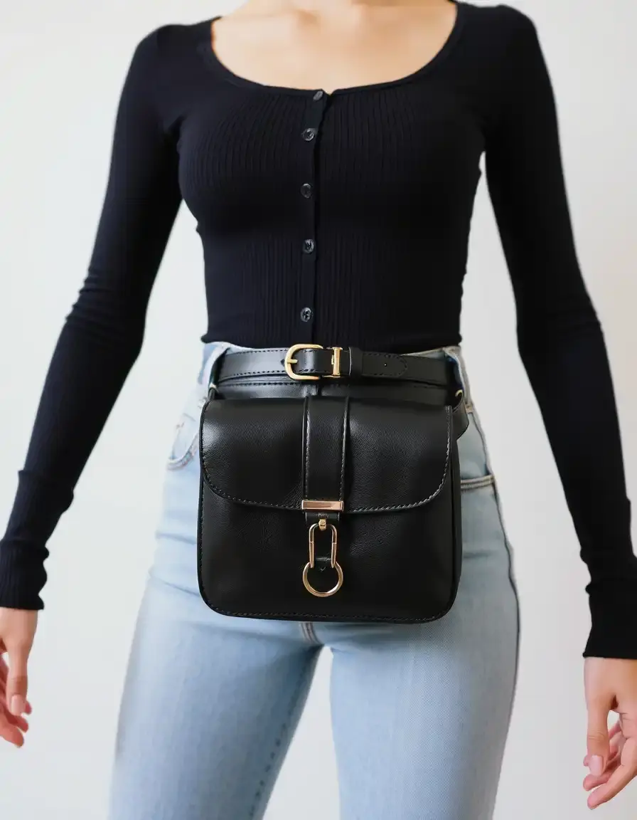 Black designer leather belt bag