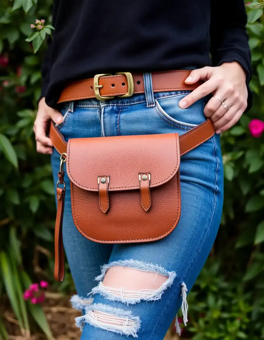 Brown vegan leather belt bag