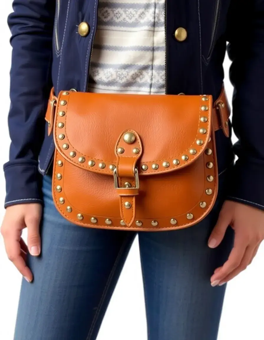 Tan studded leather belt bag