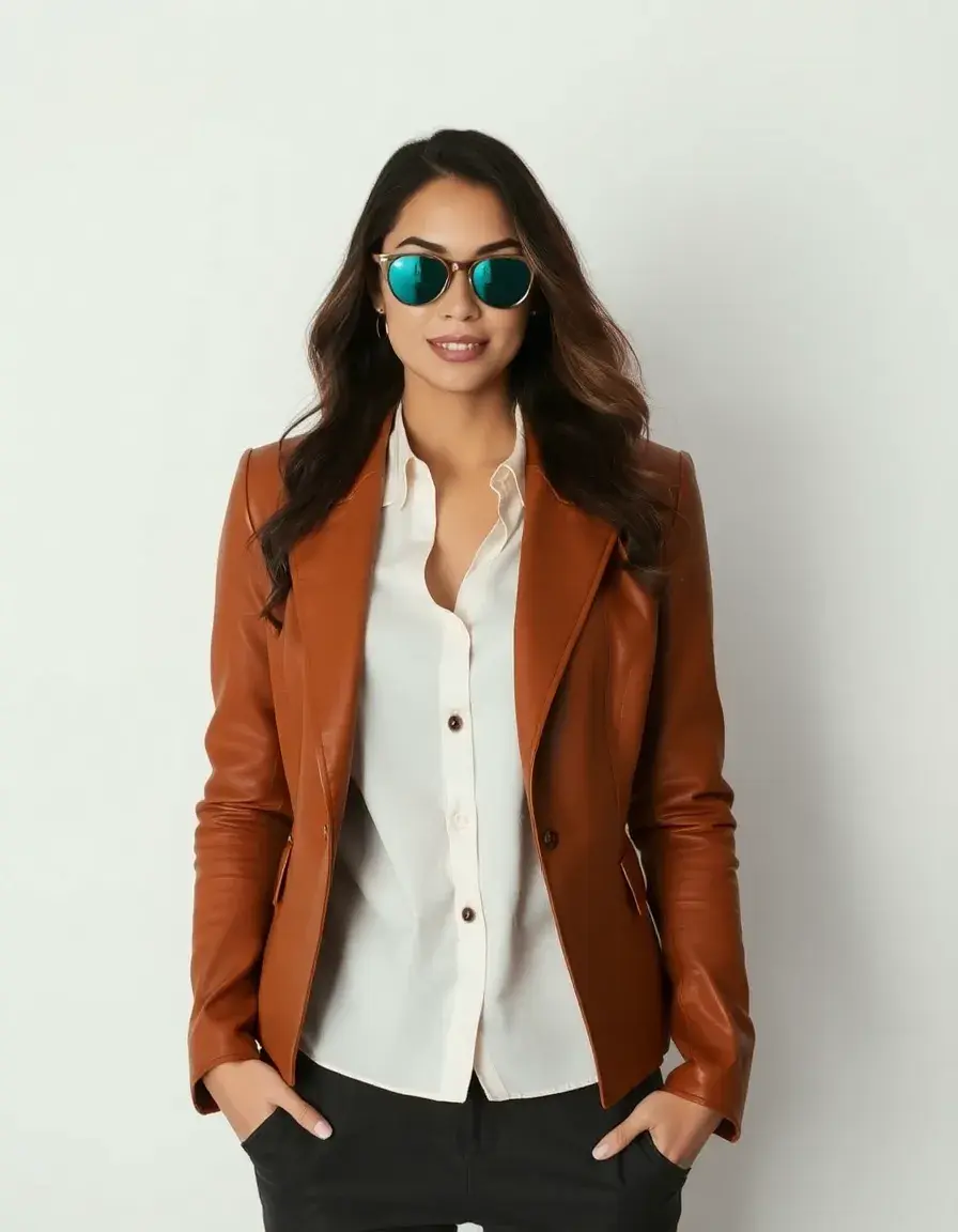 Tan vegan leather blazer