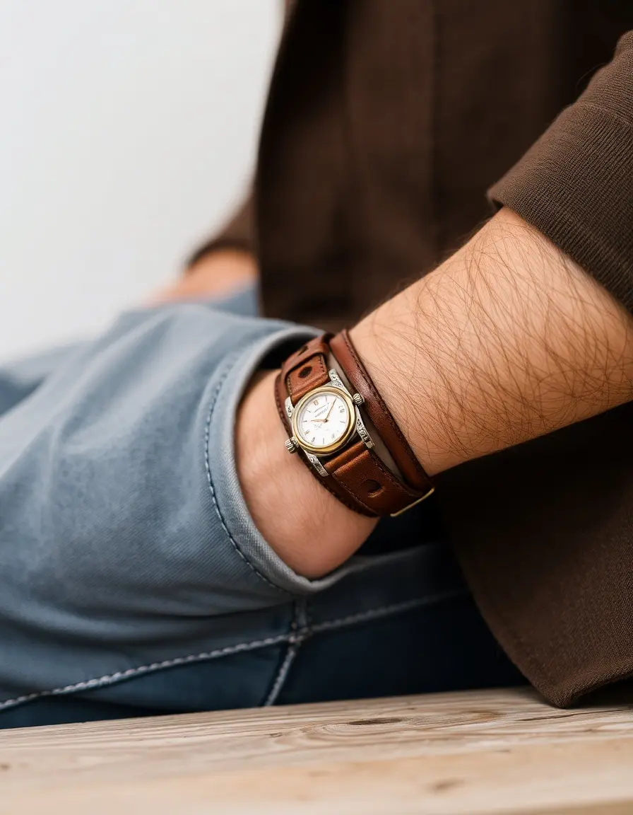 Brown wrap around leather bracelet men