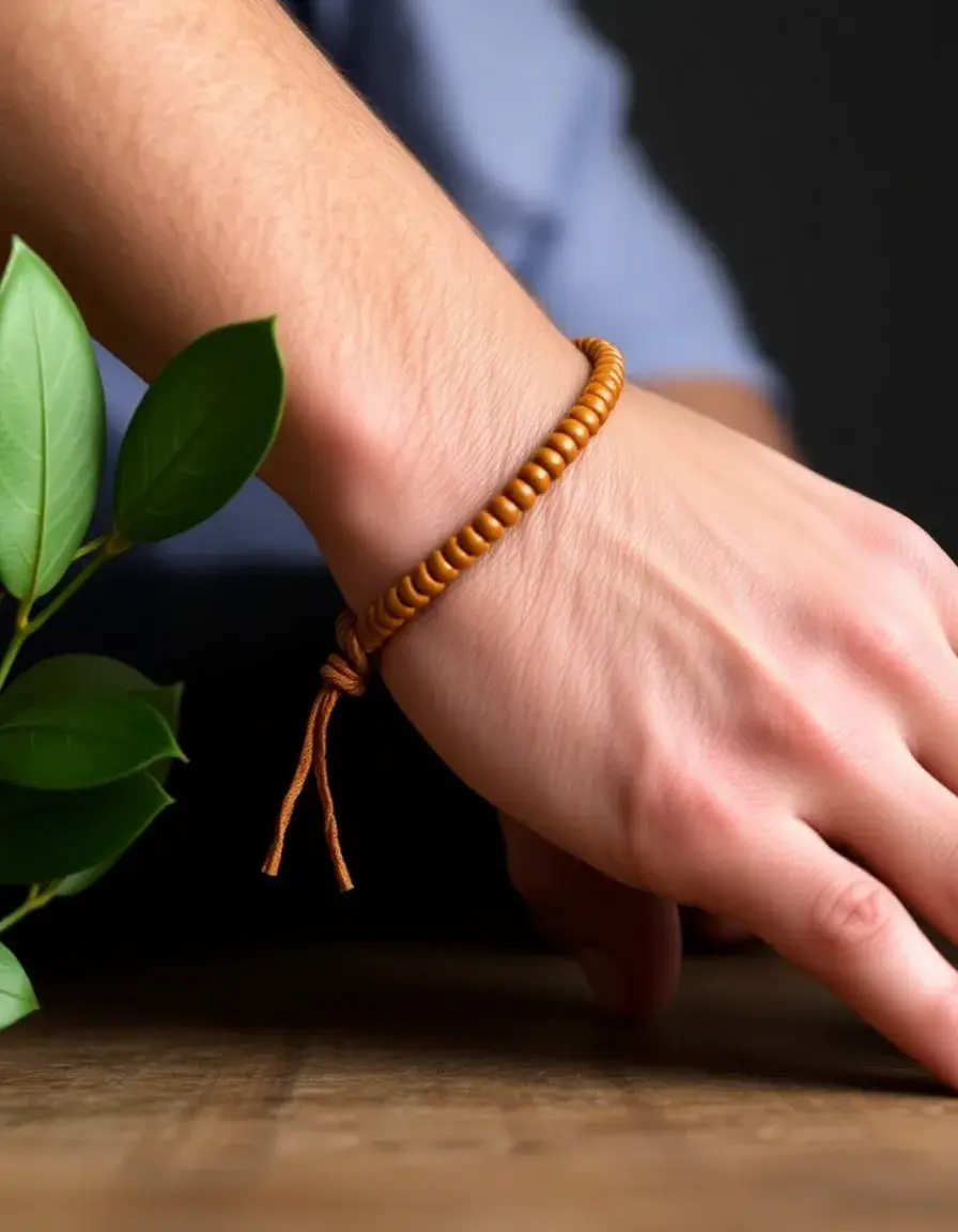 Tan beaded leather bracelet men