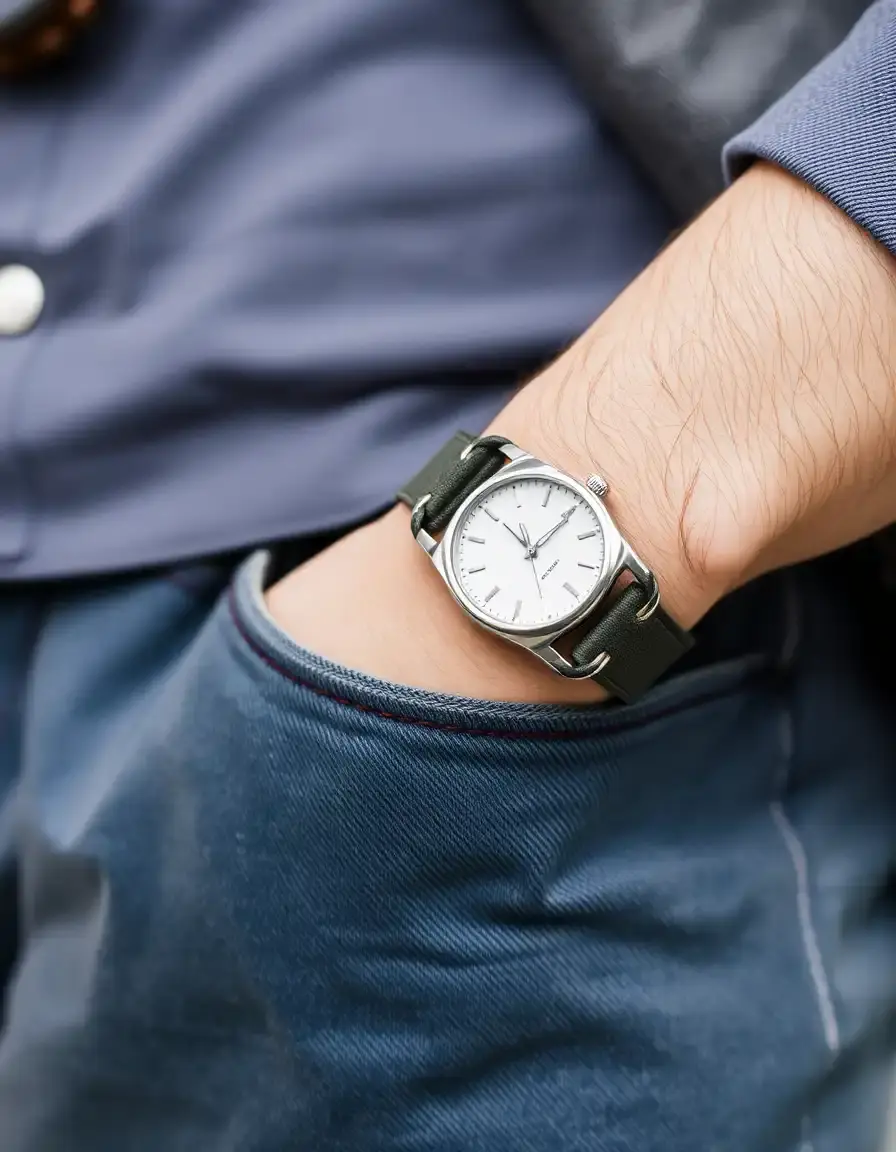 Gray narrow leather bracelet men