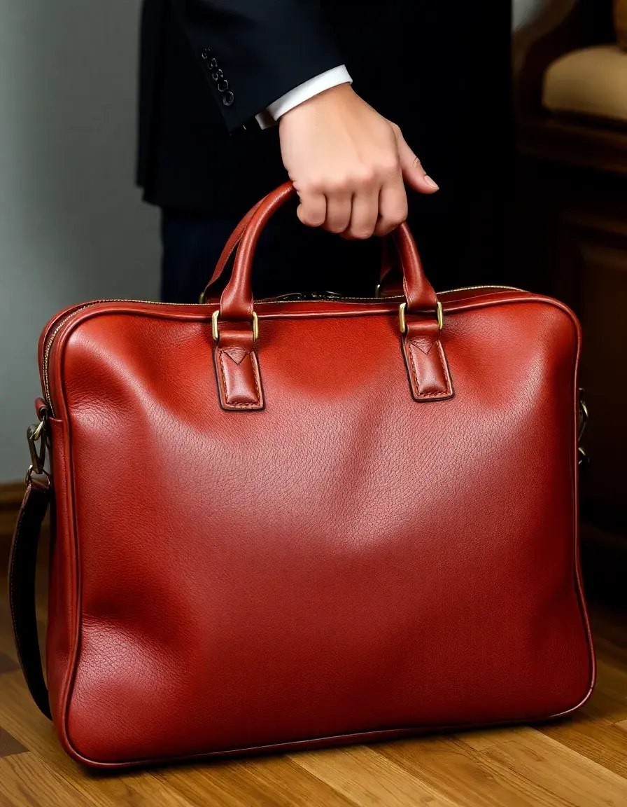 Brown large capacity leather briefcase