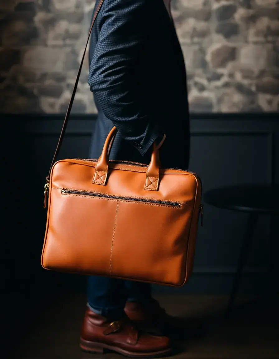 Tan laptop padded leather briefcase