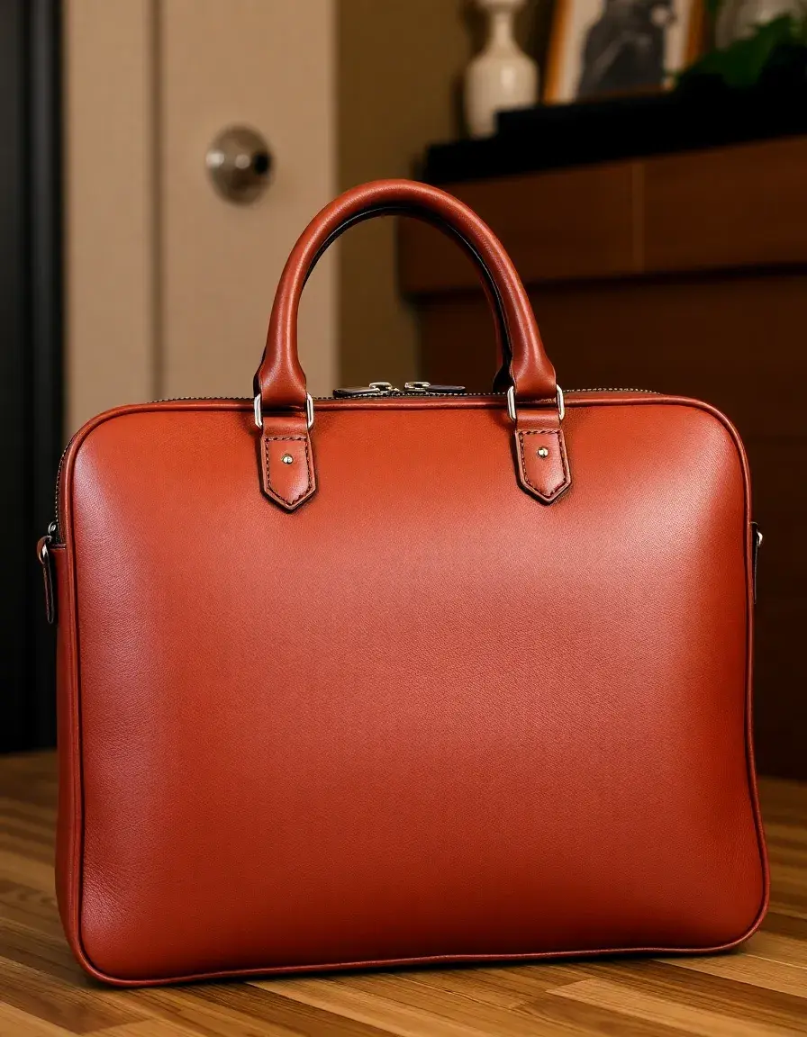 Brown modern sleek leather briefcase