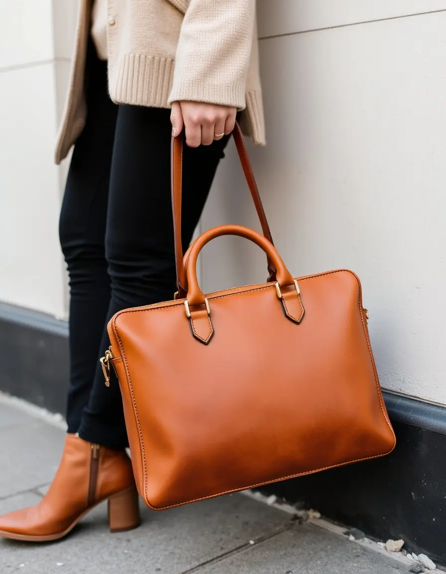 Tan women's leather briefcase