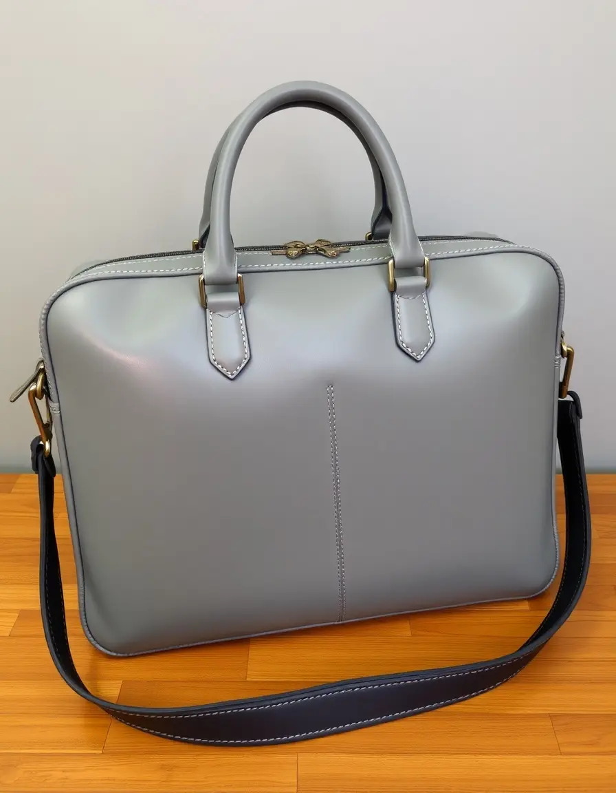 Gray men's executive leather briefcase