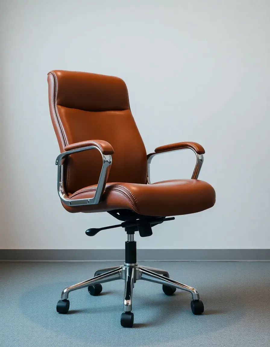Brown office leather chair adjustable with ergonomic design