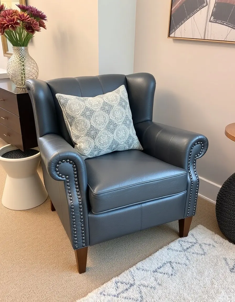 Gray accent leather chair