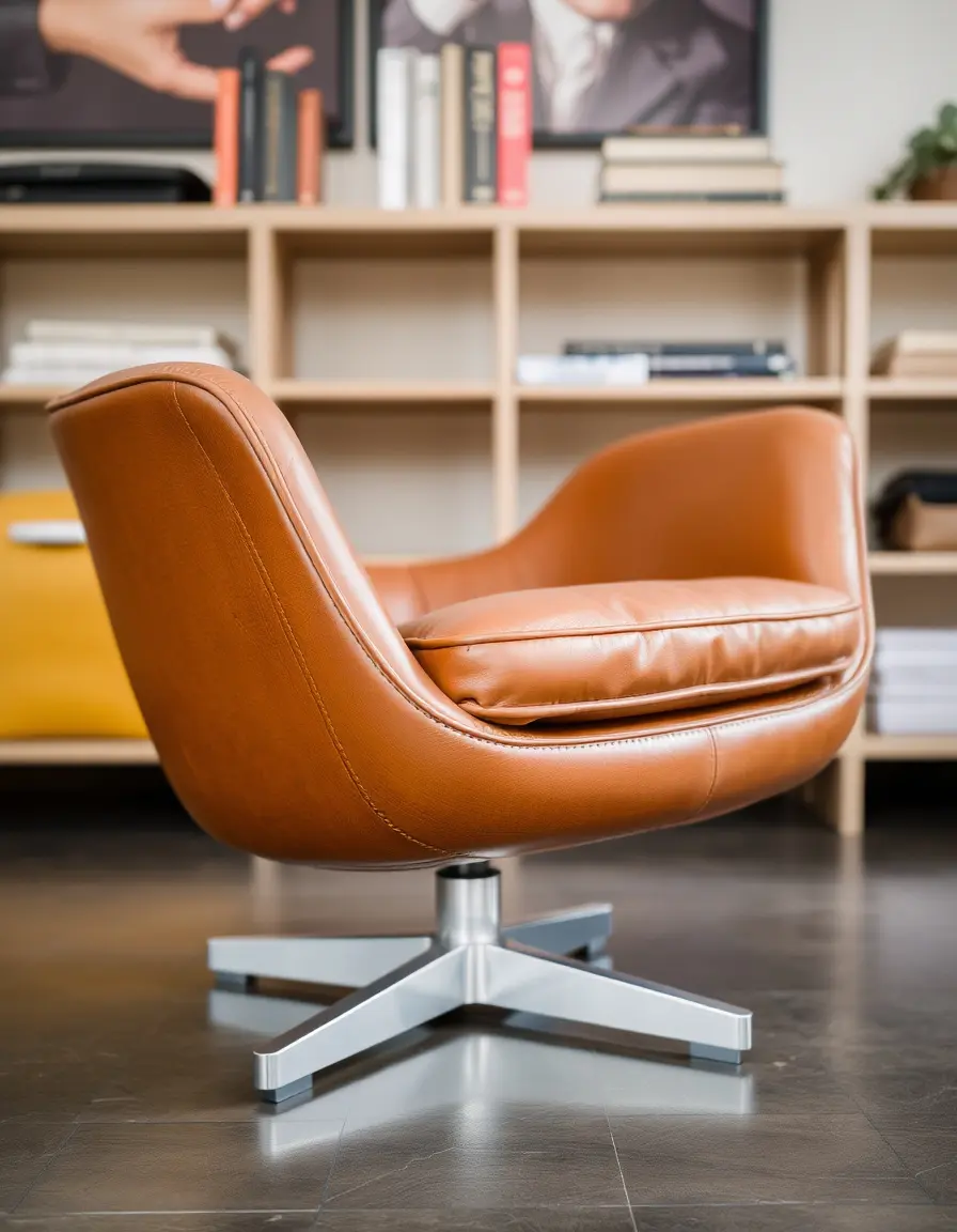 Brown swivel leather chair base