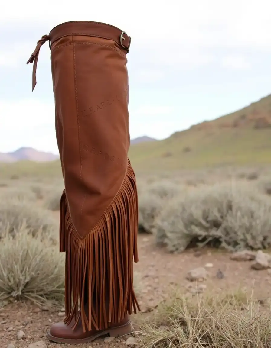 Brown western style leather chaps fringed