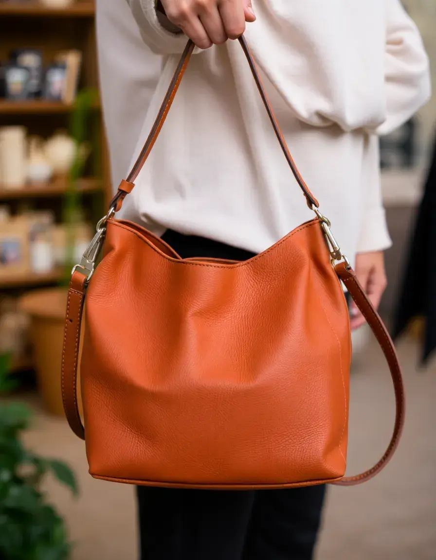 Brown small leather hobo bag with thick comfortable strap