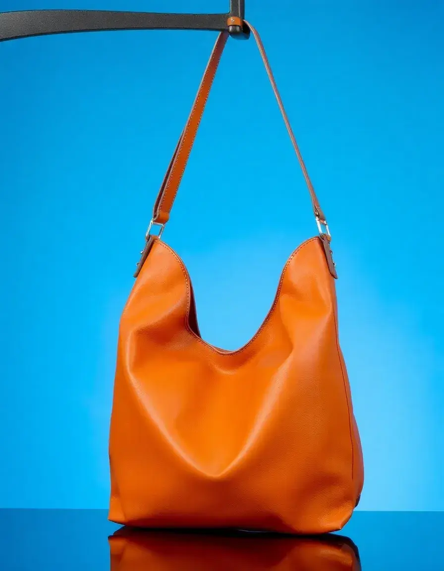 Tan designer leather hobo bag with elegant stitching