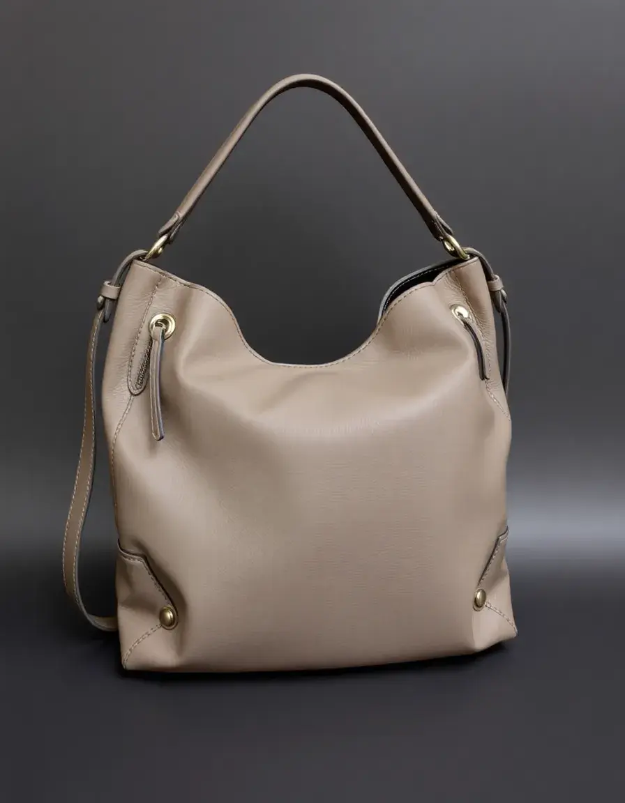 Gray vegan leather hobo bag with soft matte finish