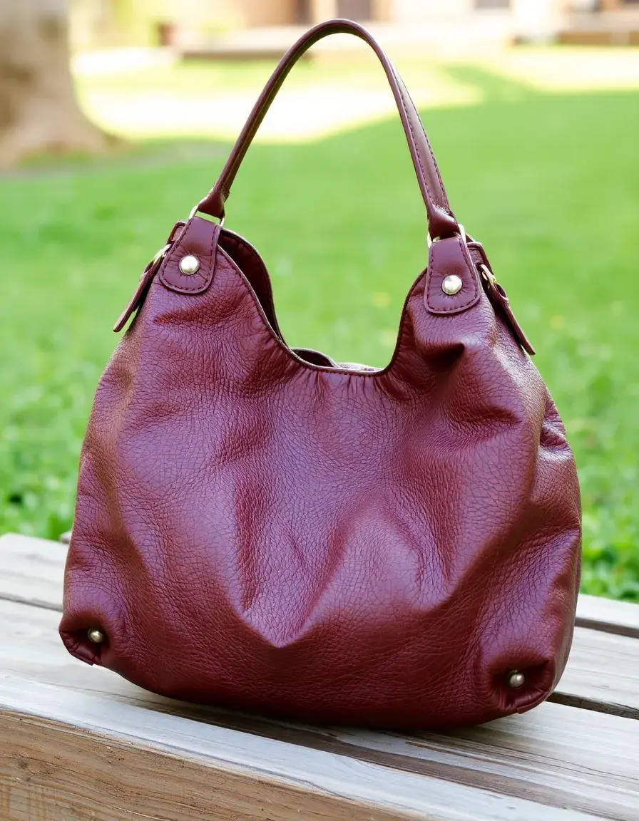 Brown quilted leather hobo bag with plush texture