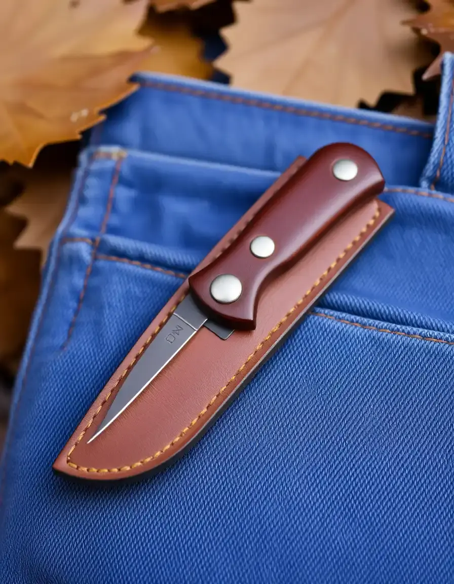 Brown pocket size leather knife sheath minimalist style