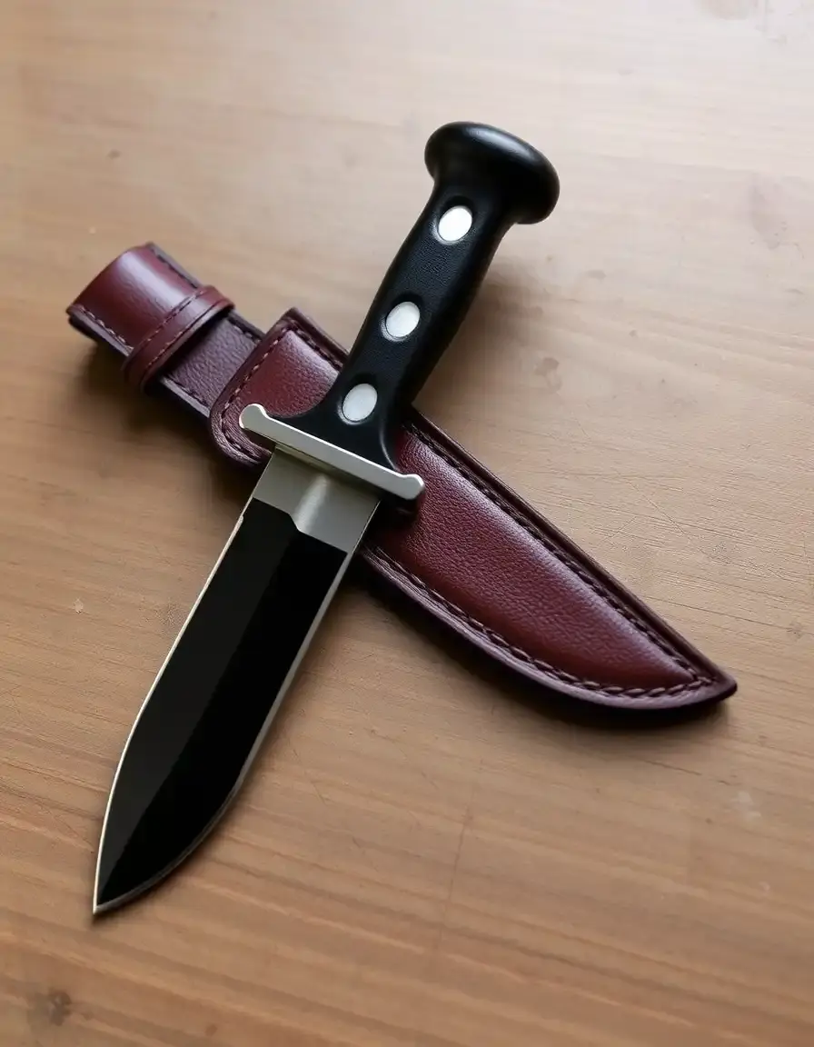 Black leather sheath for fixed blade knife