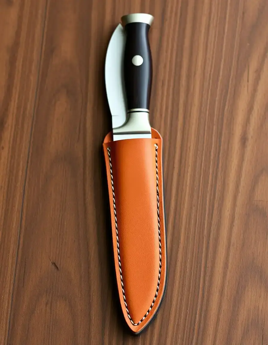Tan vertical leather knife sheath