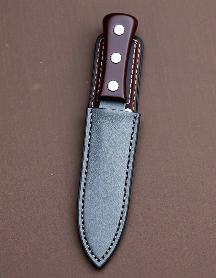 Gray tooled decorative leather knife sheath