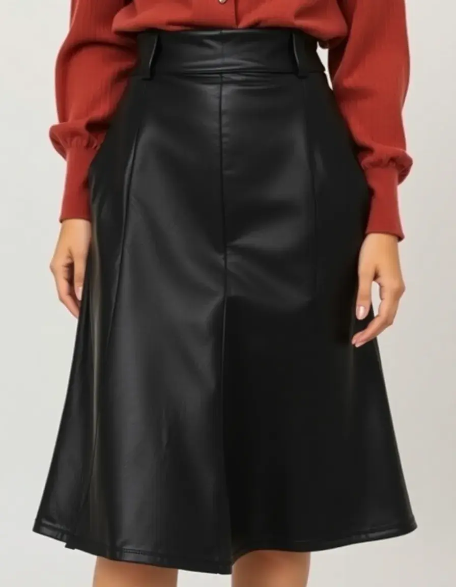 A-line leather skirt in black, flared