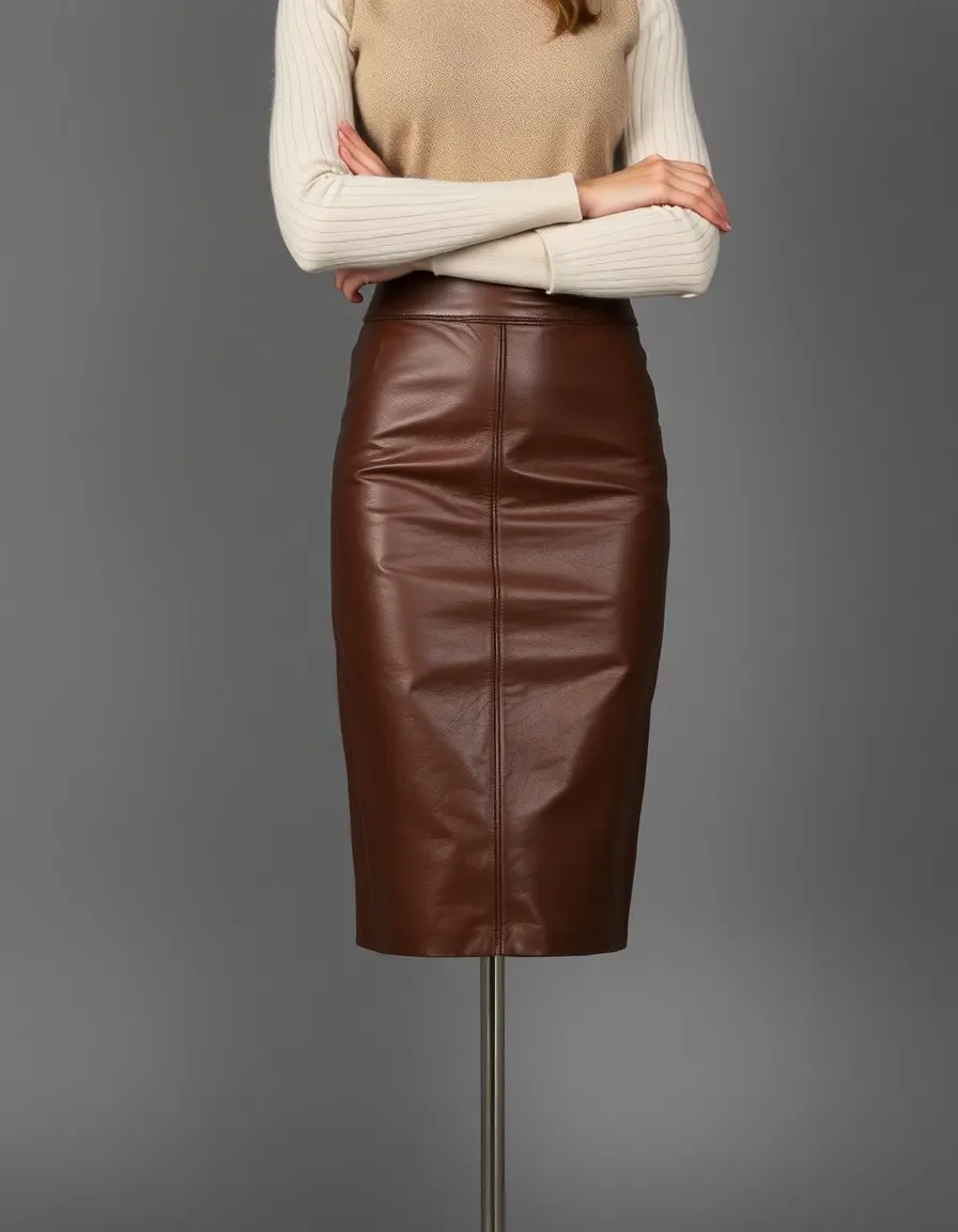 Pencil leather skirt brown fitted