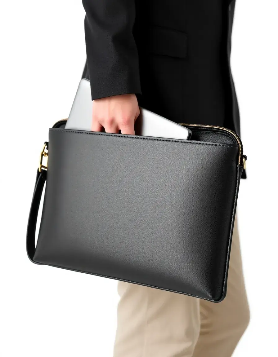 Black slim sleeve leather laptop bag