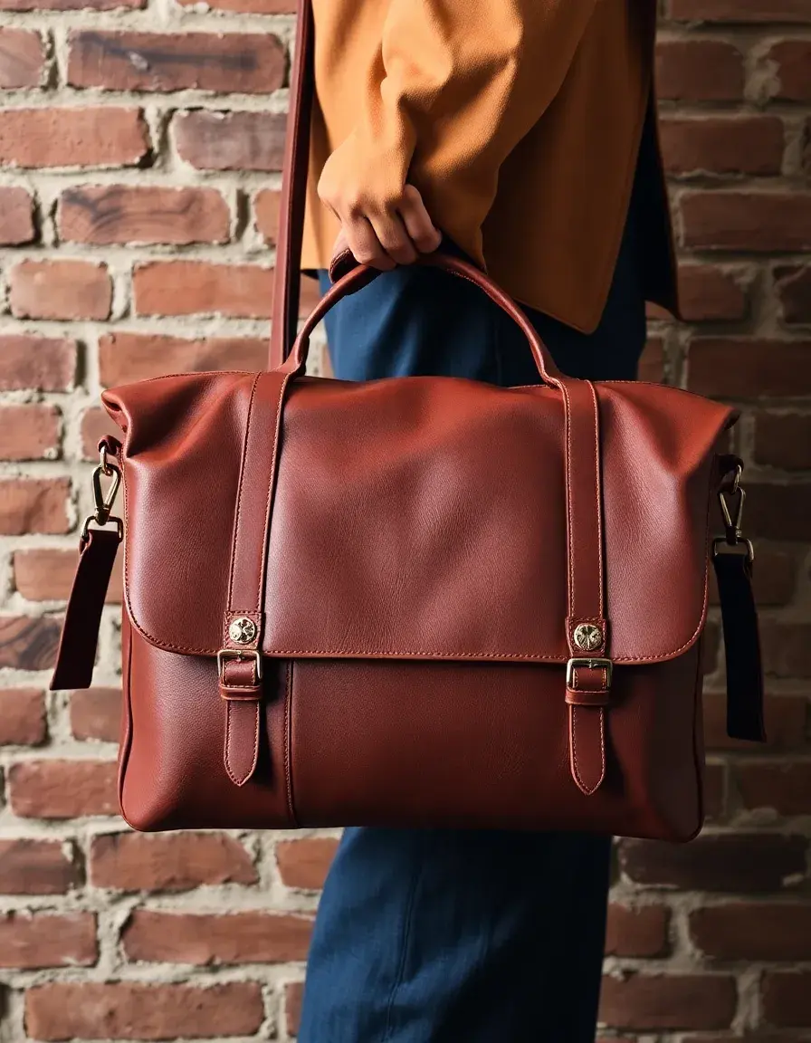 Brown messenger leather laptop bag
