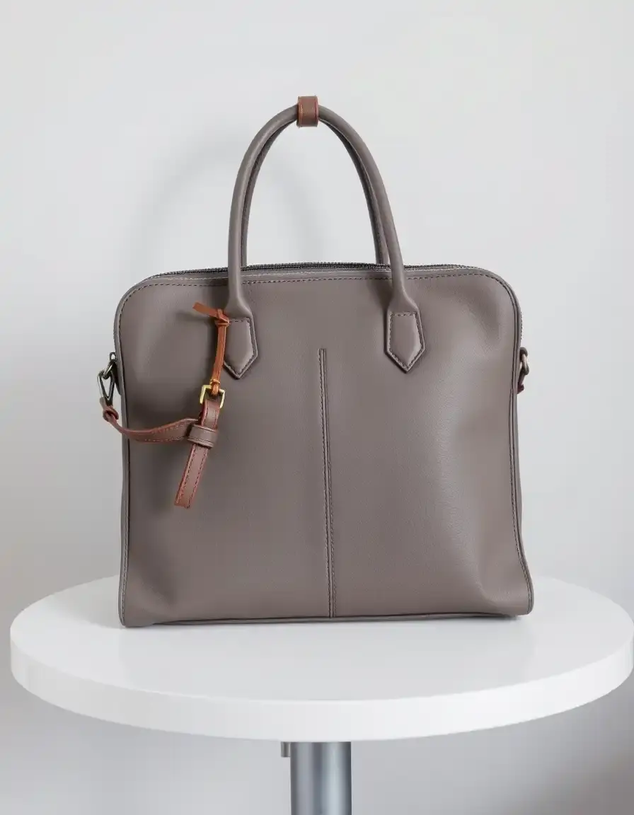 Gray tote leather laptop bag