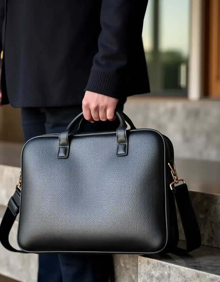Black briefcase leather laptop bag