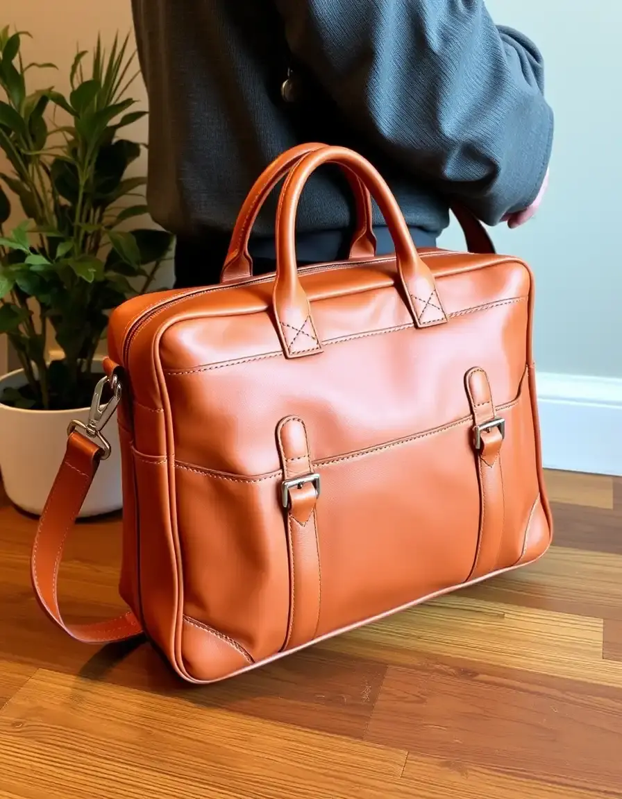 Tan padded protective leather laptop bag