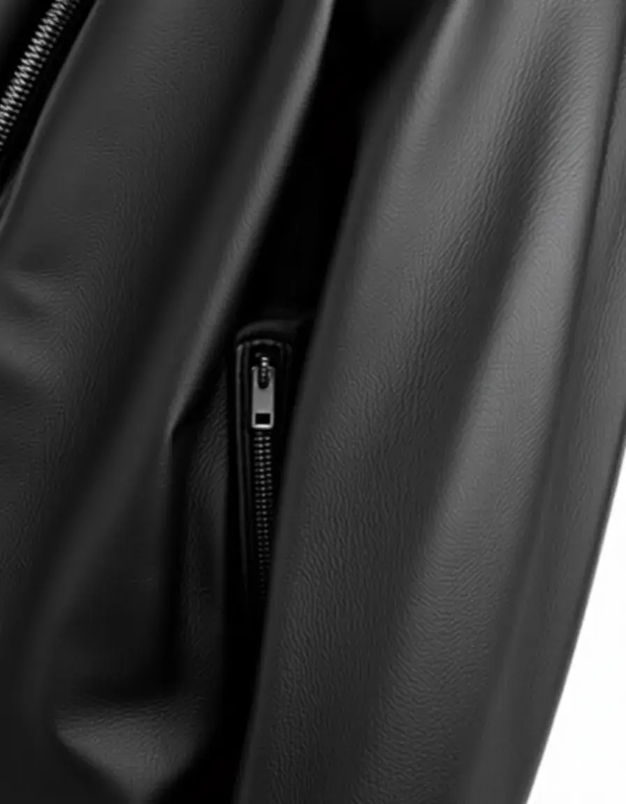 Black PU material leather-like jacket lifestyle shot