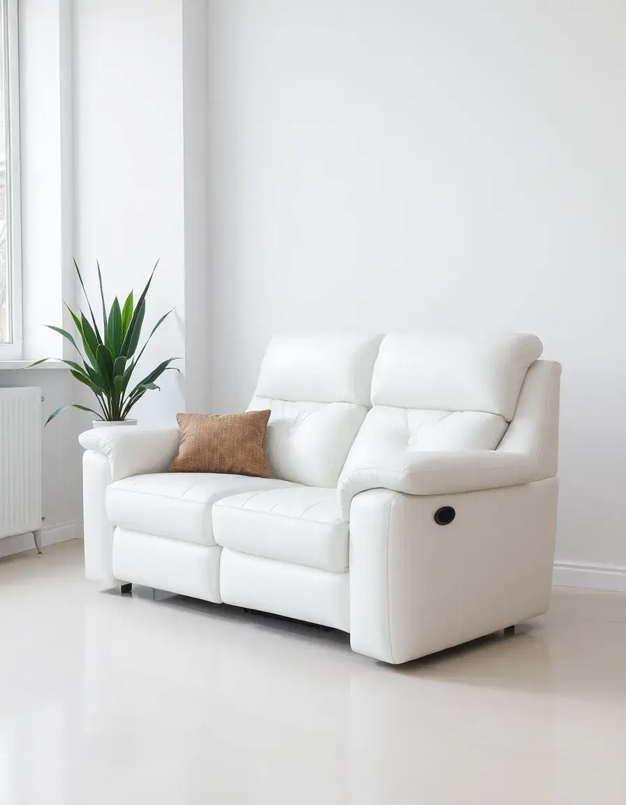 White modern leather recliner settee in a minimalist apartment