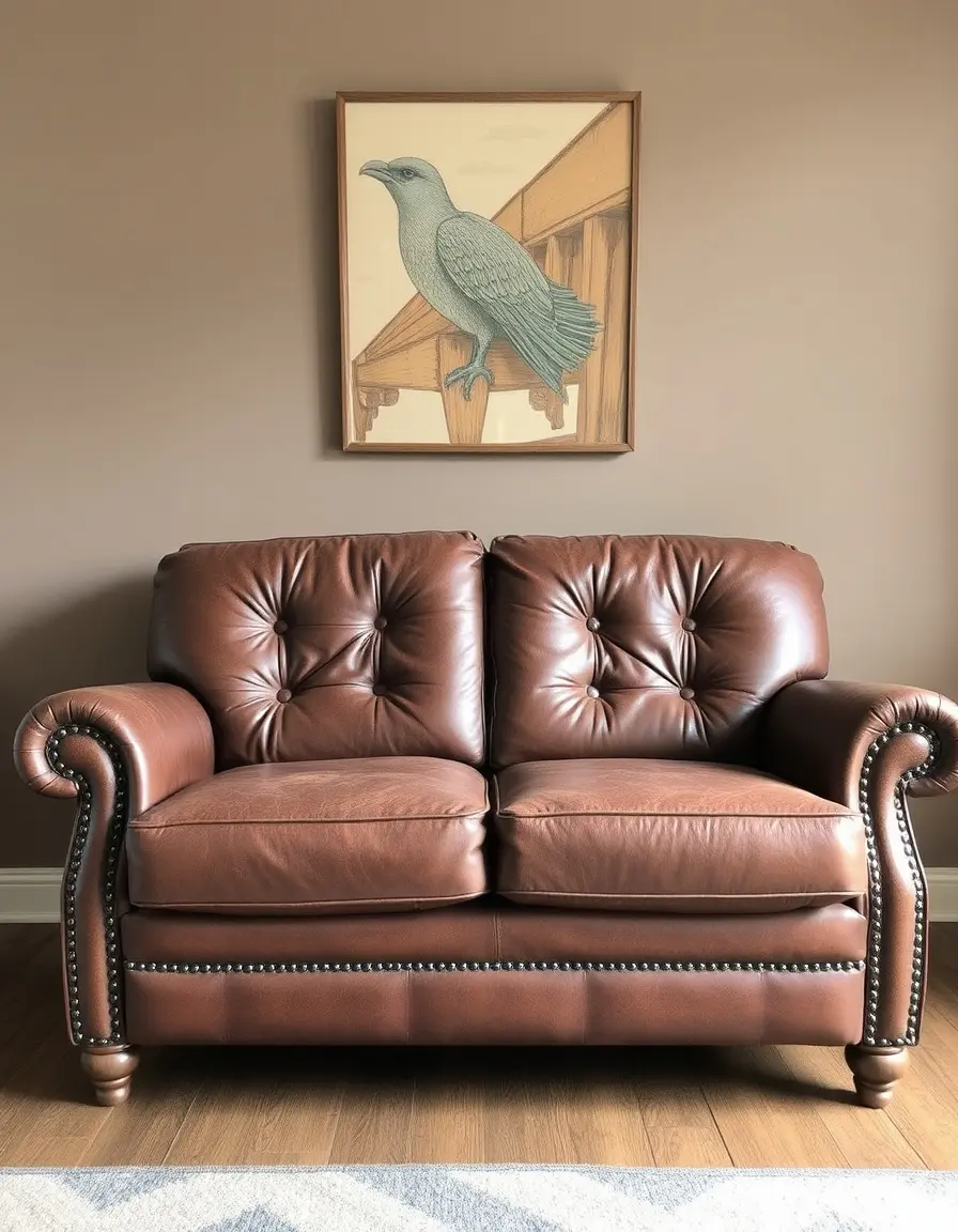 Distressed brown vintage leather recliner settee