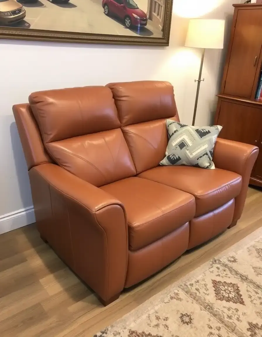 Premium tan luxury leather recliner settee