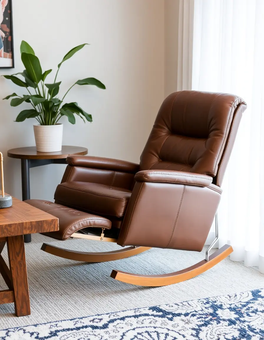 Brown rocking leather recliner