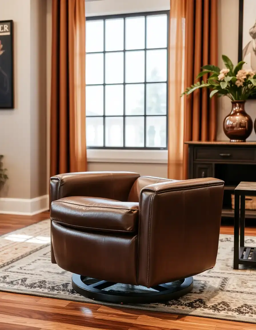 Brown swivel leather recliner