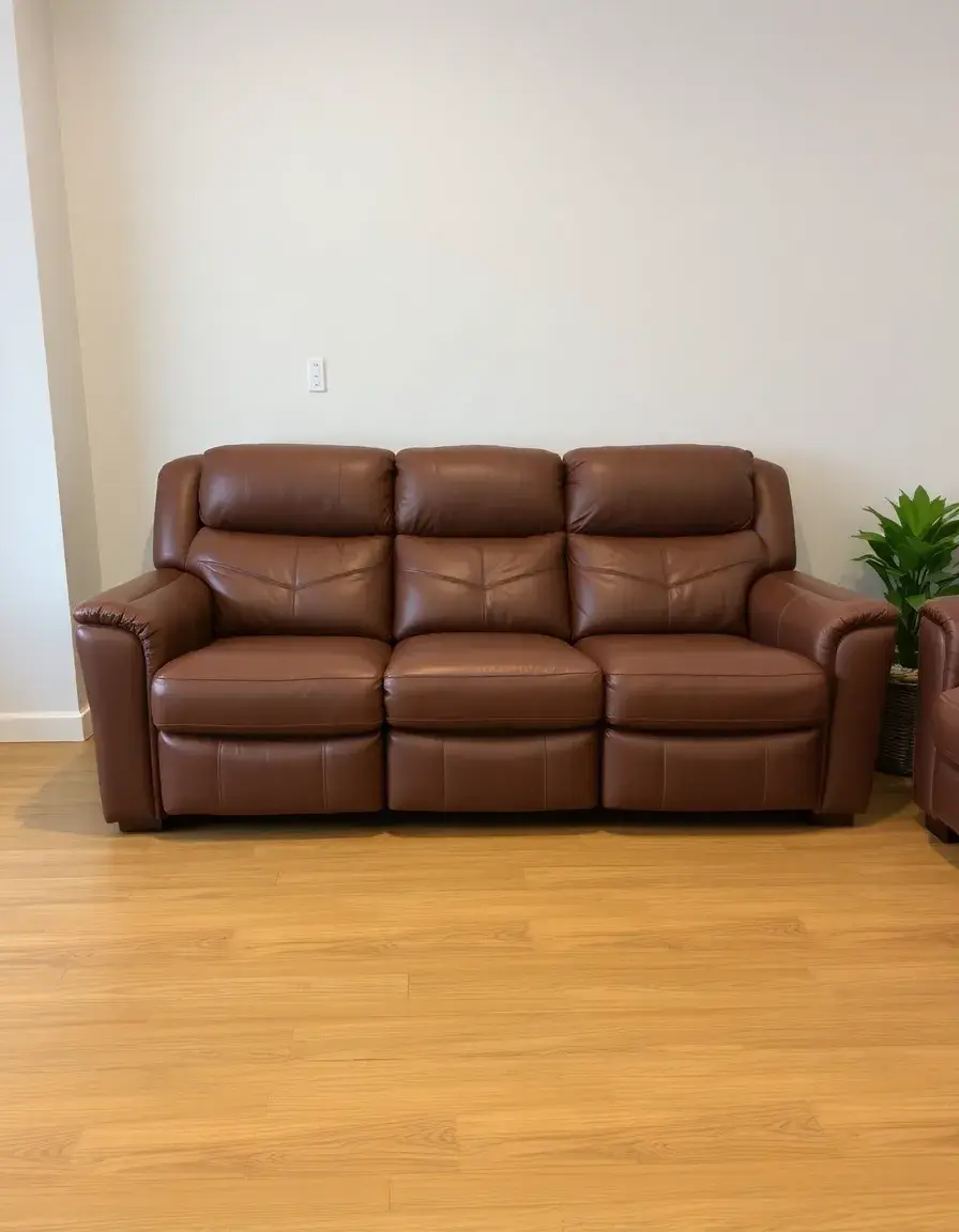 Brown 3-seater leather reclining couch