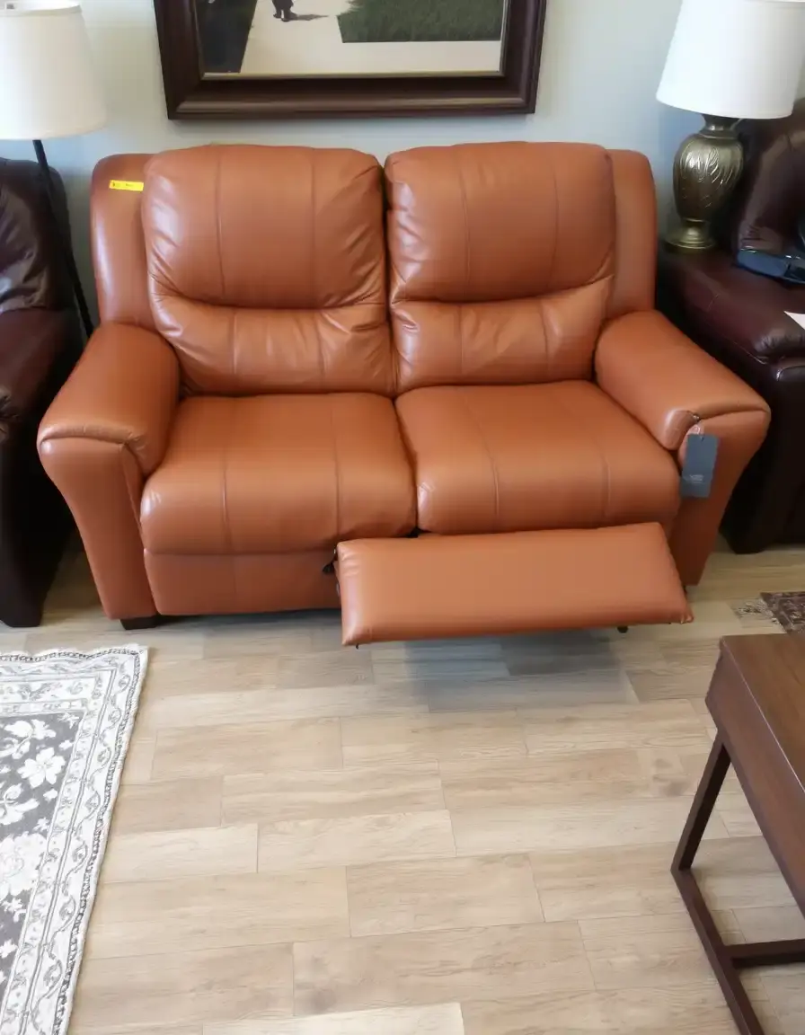 Tan sleeper leather reclining couch
