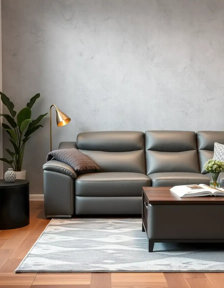 Gray modern leather reclining couch