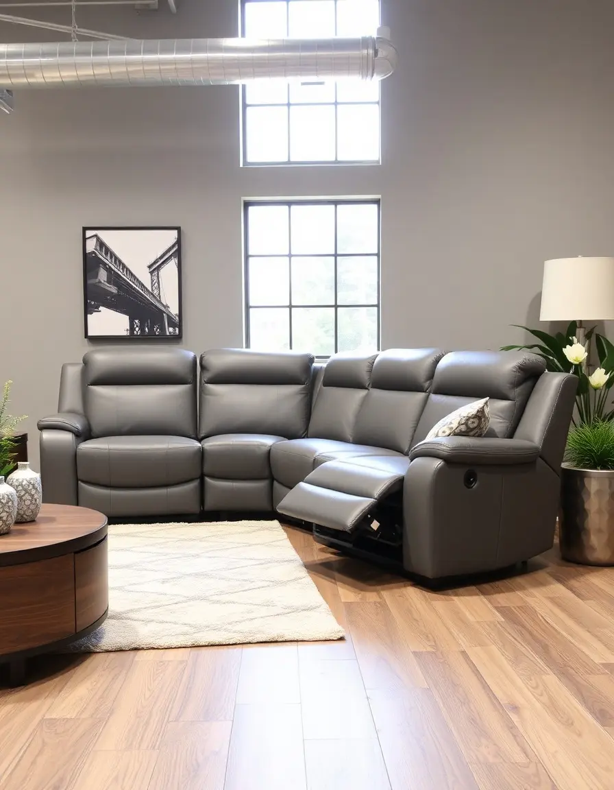 Gray power leather reclining sectional