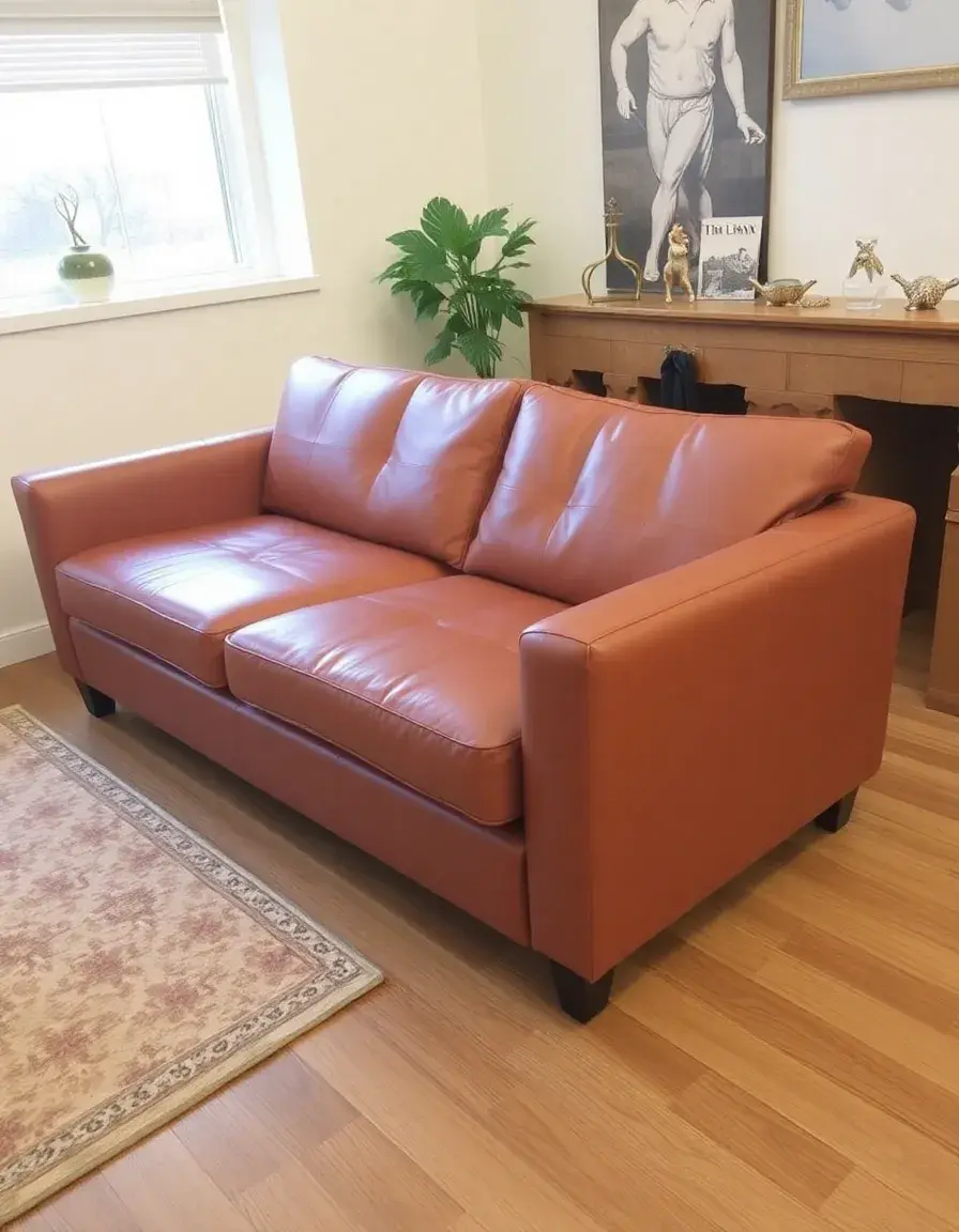 Tan twin leather sleeper sofa, compact and stylish