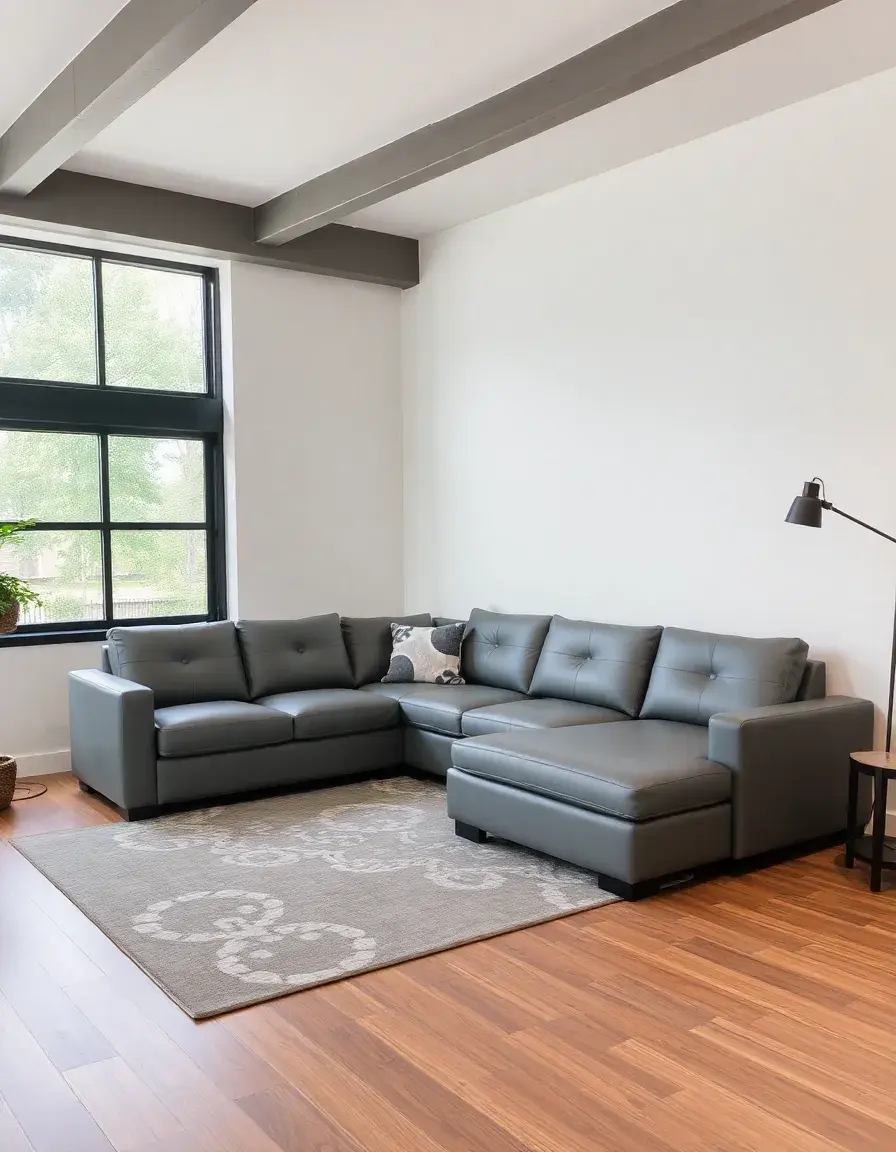 Gray sectional leather sleeper sofa, large and modern